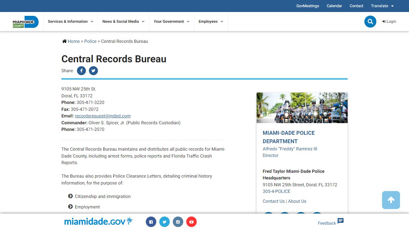 Central Records Bureau - Miami-Dade County, Florida
