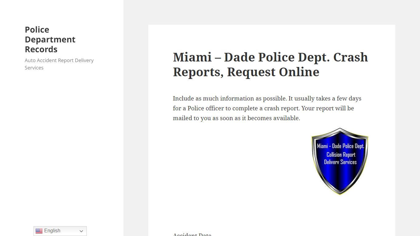 Miami – Dade Police Dept. Crash Reports, Request Online